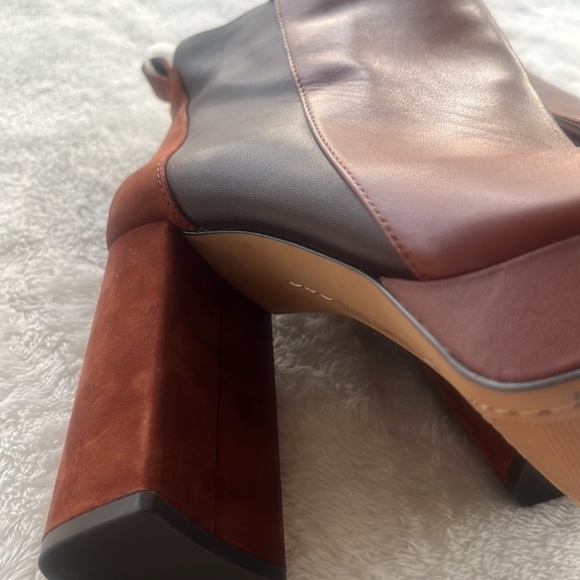 New Vince Camuto Sz 9.5 Cognac Leather Color block Gripaula 4” Block Ankle Boots - Picture 12 of 16